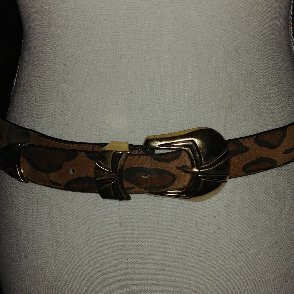 Leopard brass medium suede belt